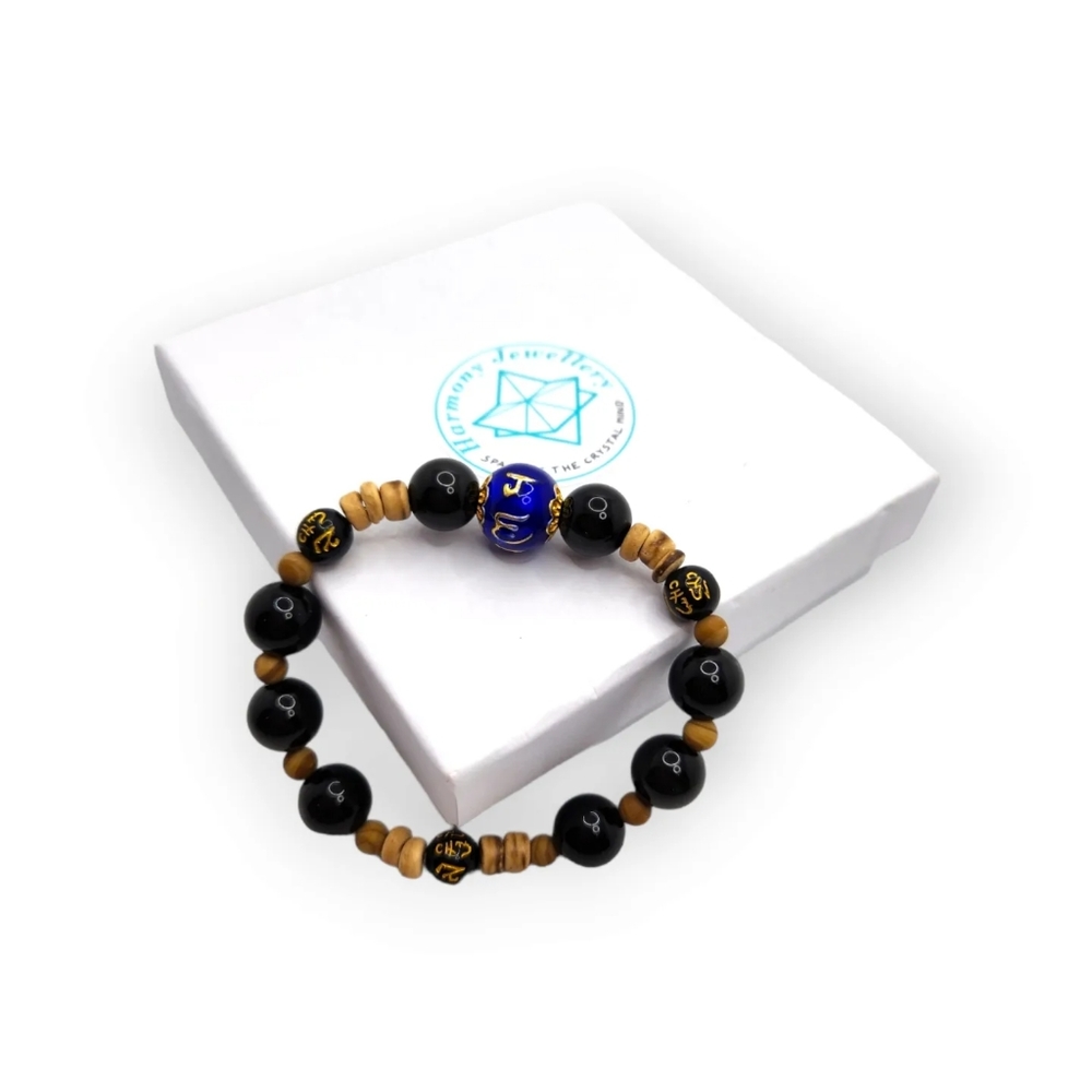 Black Obsidian, Wood, Picture Jasper Bracelet